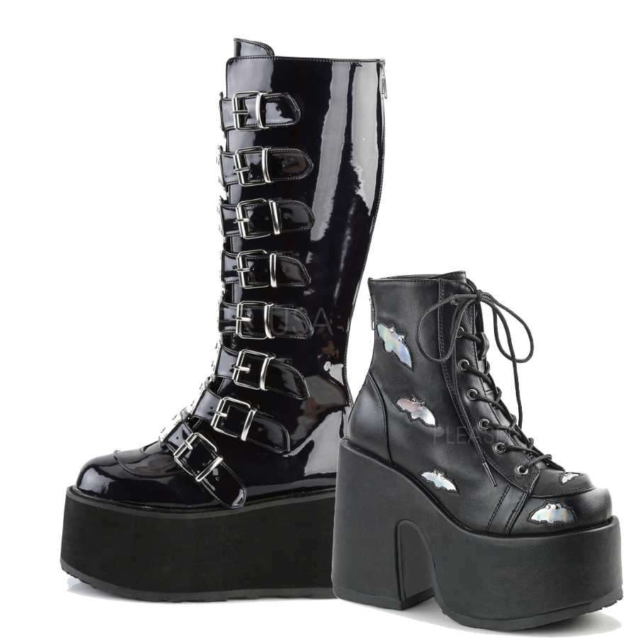 Demonia is known for its Gothic and Alternative Footwear for men and women. Styles for tradgoth, punk, pastel goth, metalhead, rivethead, emo, witch, rocker, biker, platform boots, platform shoes, combat boots