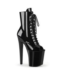 Xtreme 8 Inch Black Patent Platform Peep Toe Boots