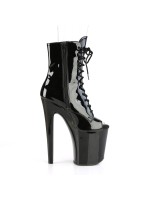 Xtreme 8 Inch Black Patent Platform Peep Toe Boots