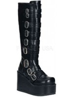 Buckled Concord Wedge Platform Black Boots