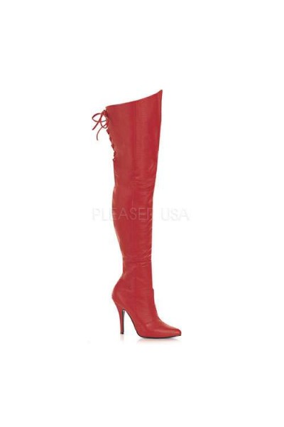 Legend Red Lace up Back Leather Thigh High Boots