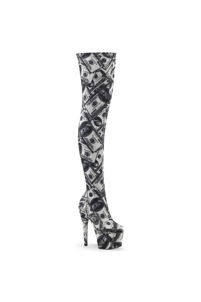 Adore Money Print Thigh High Platform Boots