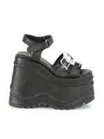 Bat Buckle Wave Platform Black Platform Sandal