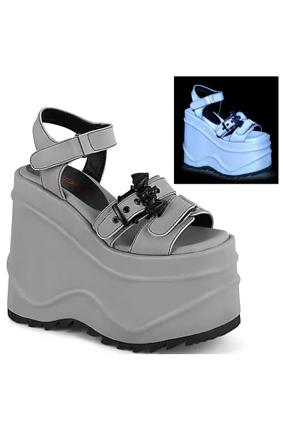 Bat Buckle Wave Platform Grey Platform Sandal