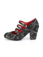 Bat Buckled Vivika Triple Strap Patterned Mary Janes