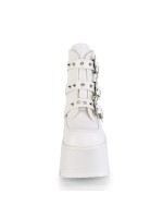 Ashes Bat Buckled White Ankle Boots