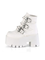Ashes Bat Buckled White Ankle Boots