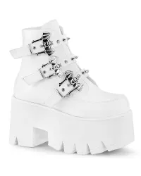 Ashes Bat Buckled White Ankle Boots