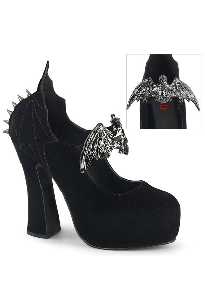 Demon Bat Black Velvet Mary Jane Pumps