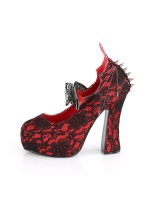 Demon Bat Red and Black Lace Mary Jane Pumps