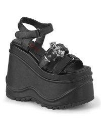 Bat Buckle Wave Platform Black Platform Sandal