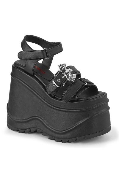 Bat Buckle Wave Platform Black Platform Sandal