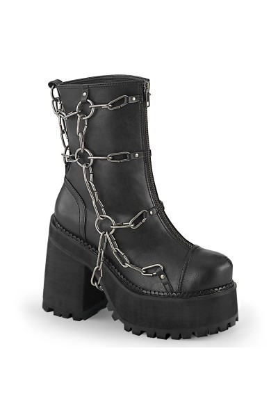 Assault Chained Block Heel Womens Combat Boots