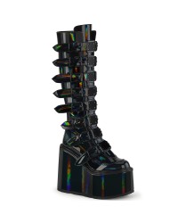 Swing Buckled Black Hologram Womens Platform Boots