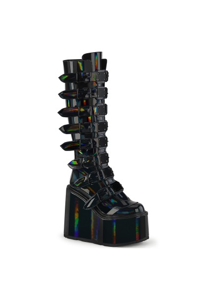 Swing Buckled Black Hologram Womens Platform Boots