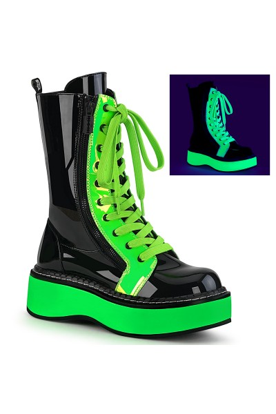 Emily Black and Neon Green Platform Mid-Calf Boots