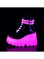 Black and Neon Pink Wedge Heel Womens Ankle Boots