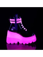 Black and Neon Pink Wedge Heel Womens Ankle Boots