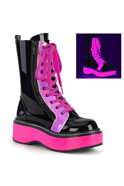 Emily Black and Neon Pink Platform Mid-Calf Boots