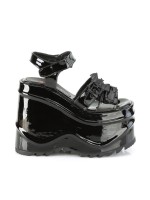 Bat Buckle Wave Platform Black Patent Platform Sandal