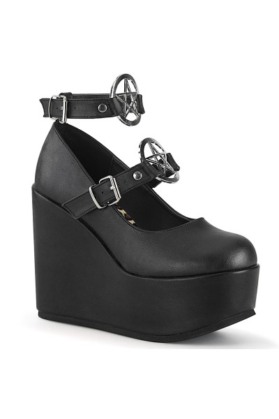 Poison Pentagram Black Gothic Wedge Mary Jane