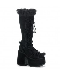 Black Faux Fur Camel-311 Platform Knee Boot