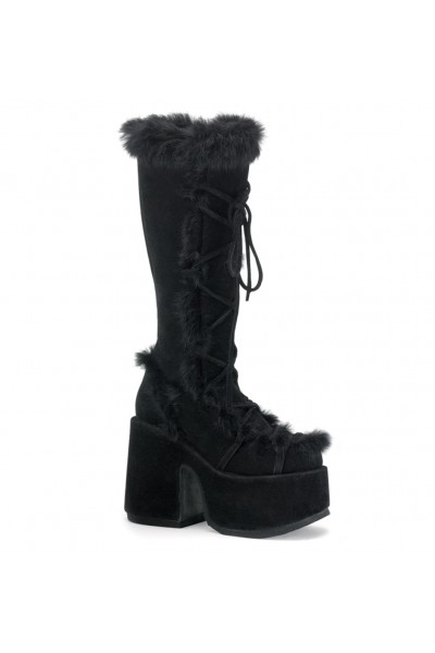 Black Faux Fur Camel-311 Platform Knee Boot