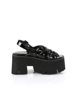 Ashes Chunky Heel Black Patent Slingback Sandal