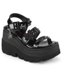 Shaker Black Patent Wedge Platform Sandal