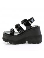 Shaker Black Patent Wedge Platform Sandal