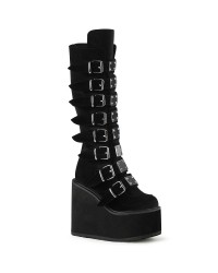 Black Velvet Swing Buckled Womens Platform Boots