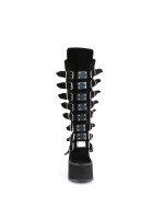 Black Velvet Swing Buckled Womens Platform Boots