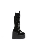 Black Velvet Swing Buckled Womens Platform Boots