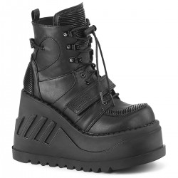 Stomp Black Cybergoth Wedge Ankle Boots