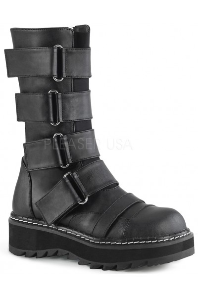 Lilith Black Wide Strap Mid-Calf Boots