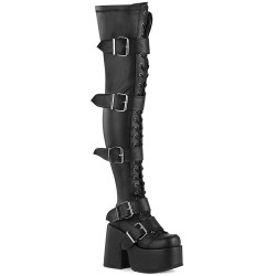 Black Chunky Platform Thigh High Boots