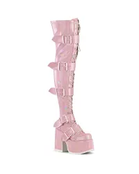 Pink Hologram Chunky Platform Thigh High Boots