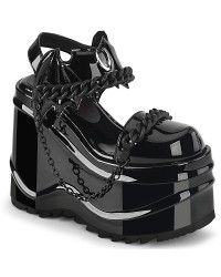 Wave Platform Black Patent Chained Bat Platform Sandal