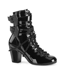 Coffin Buckled Granny Gothic Black Patent Ankle Boots