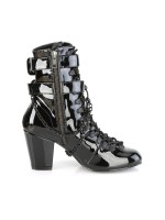 Coffin Buckled Granny Gothic Black Patent Ankle Boots