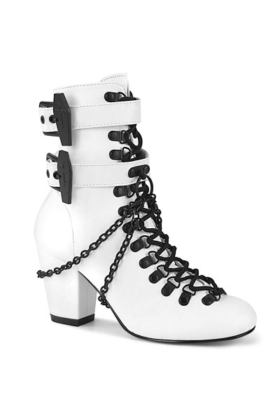 Coffin Buckled Granny Gothic White Ankle Boots