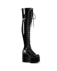 Camel Shiny Thigh High Chunky Platform Boots