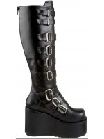 Buckled Concord Wedge Platform Black Boots