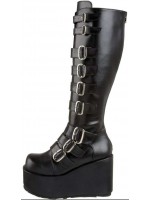 Buckled Concord Wedge Platform Black Boots