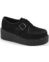 Platform Monk Creeper for Women in Black Faux Suede