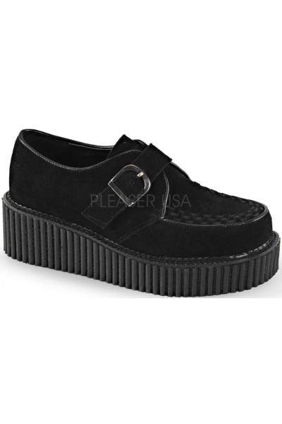 Platform Monk Creeper for Women in Black Faux Suede