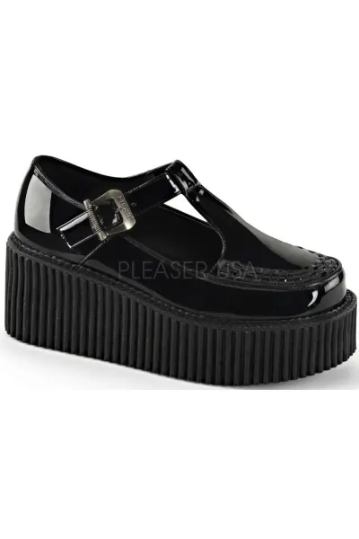 Platform T-Strap Black Creeper for Women