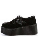 Embroidered Floral Black Faux Suede Womens Creeper