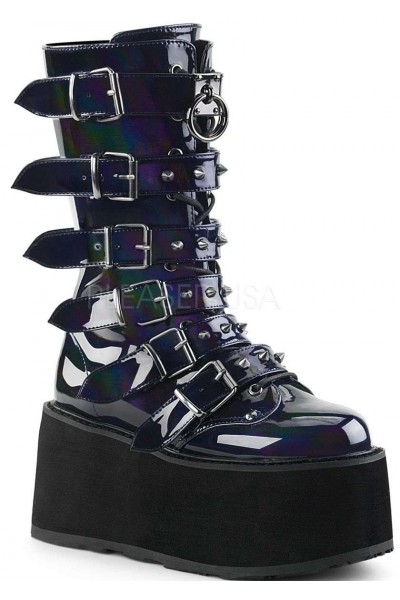 Damned Black Hologram Buckled Gothic Boots for Women