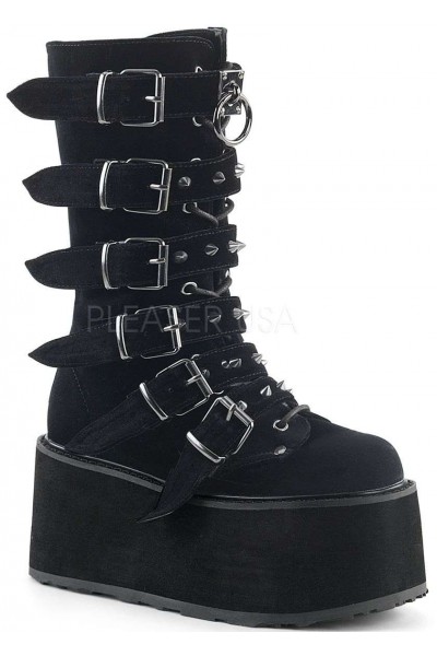 Damned Black Velvet Buckled Gothic Boots for Women